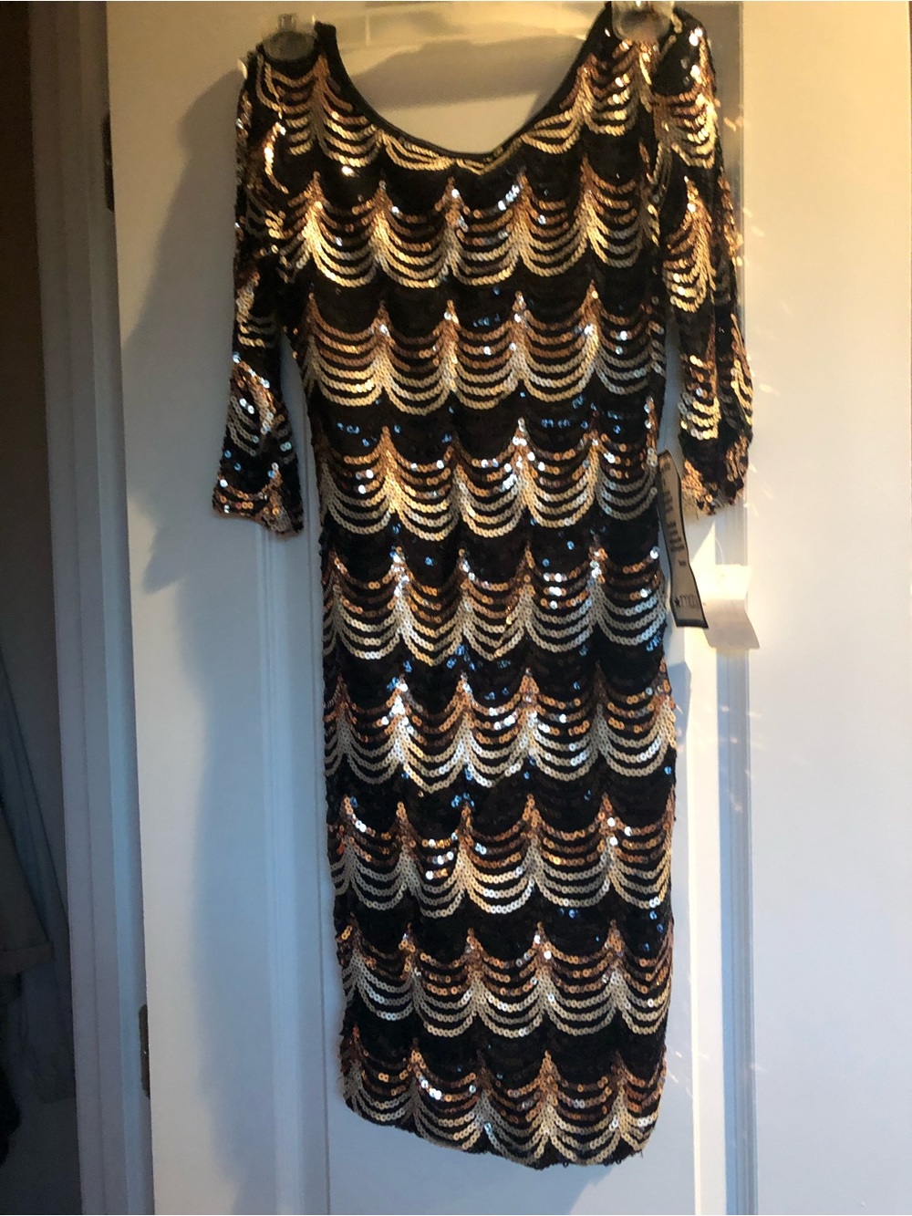 Macy's Black & Gold Sequin Midi Dress
